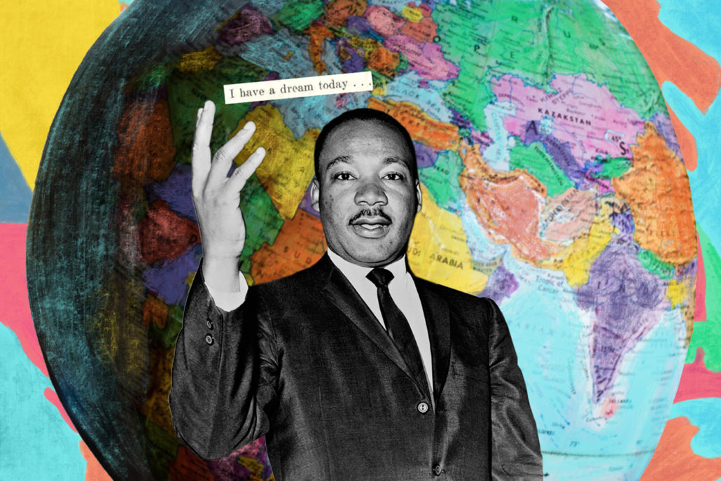 Art of Martin Luther King Jr. before world map