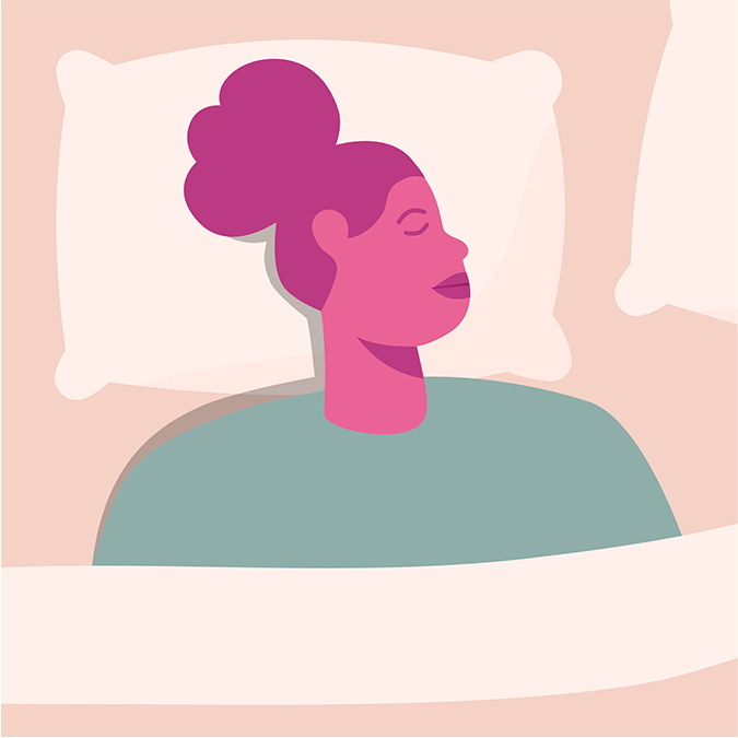Illustration of a woman laying in bed with her head on a pillow