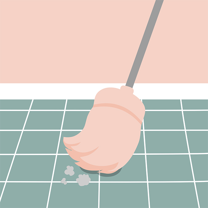 Illustration of a mop cleaning up the floor