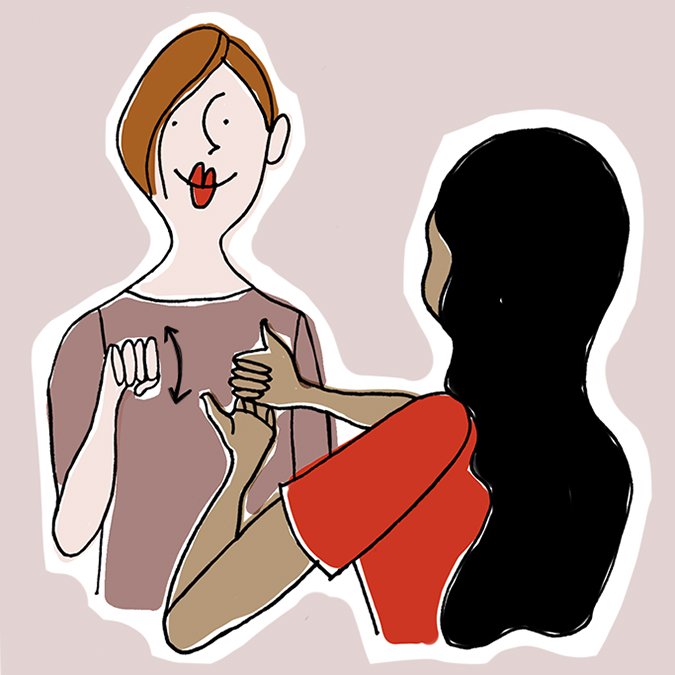 Illustration of two people talking using sign language