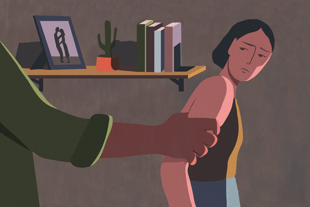 Illustration of a man grabbing a woman's arm