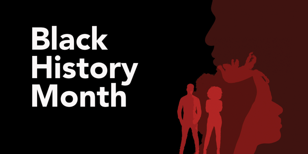 Banner with the words 'Black History Month' and an illustration of silhouetted people