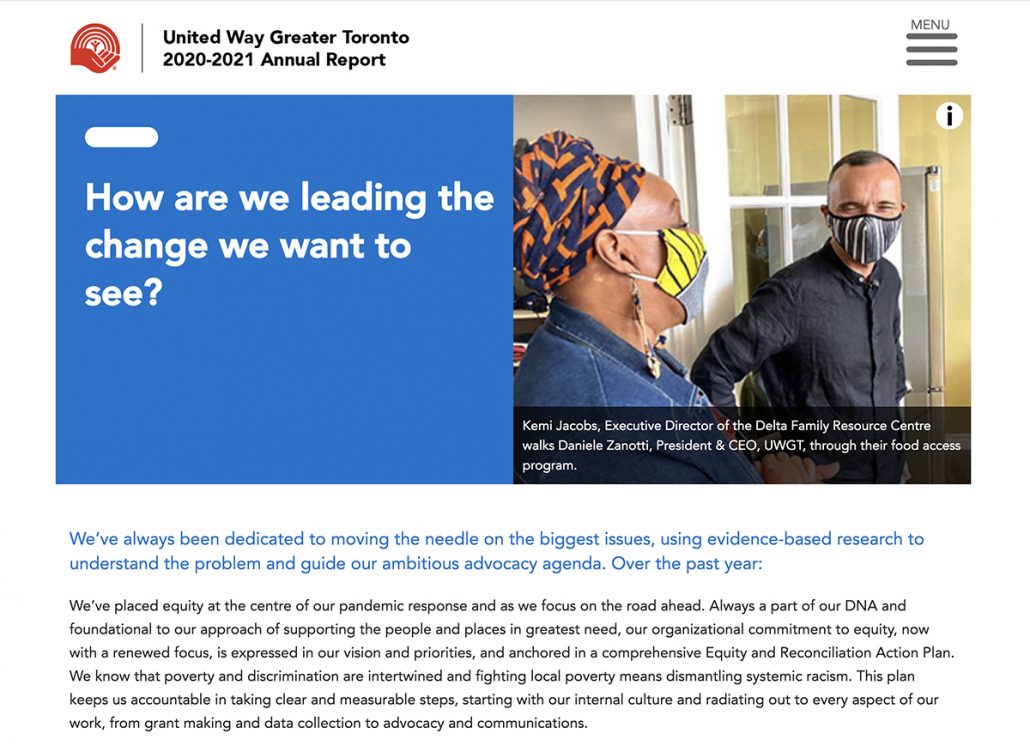 United Way Annual Report microsite subpage