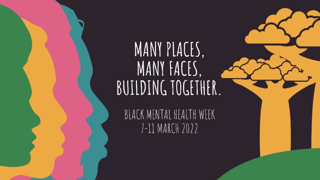 Official Banner for Black Mental Health week, showing silhouetted faces and trees