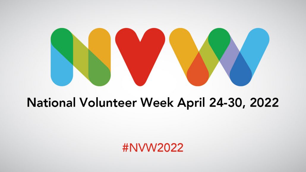 National Volunteer Week logo, National Volunteer Week April 24-30, 2022, #NVM2022