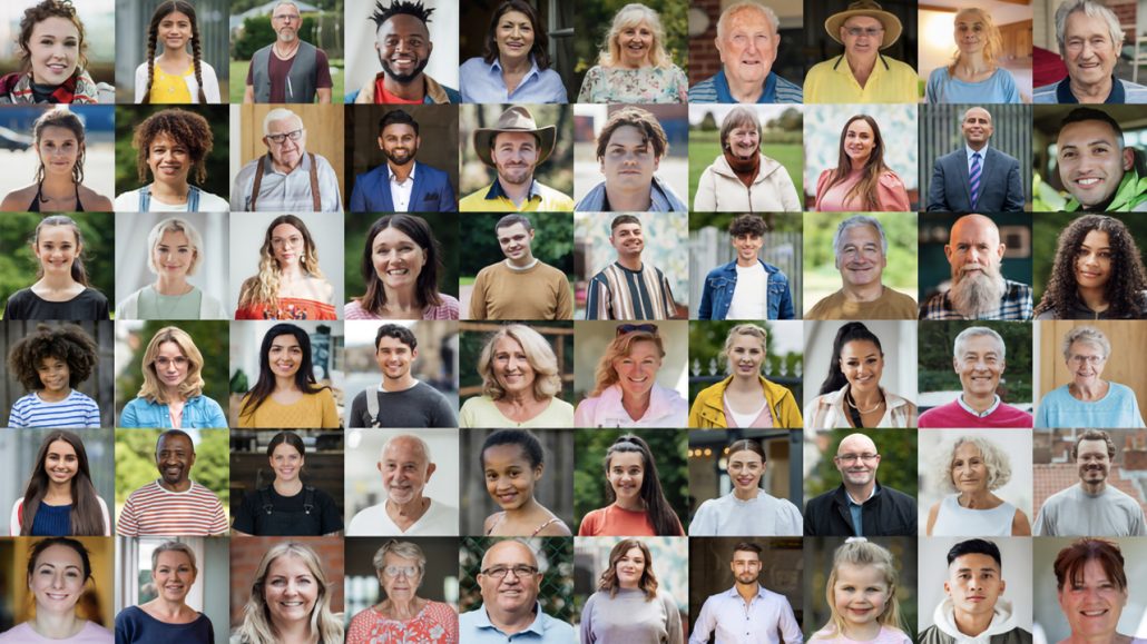 A collage of 60 unique faces.