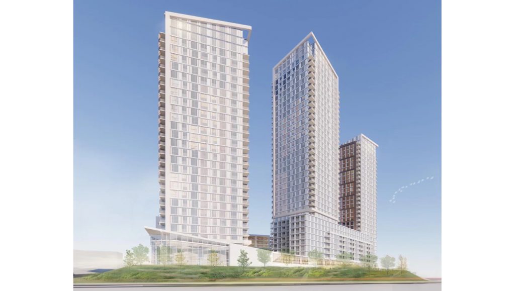 Rendering of the four-tower housing complex being developed with WoodGreen and other local agencies.