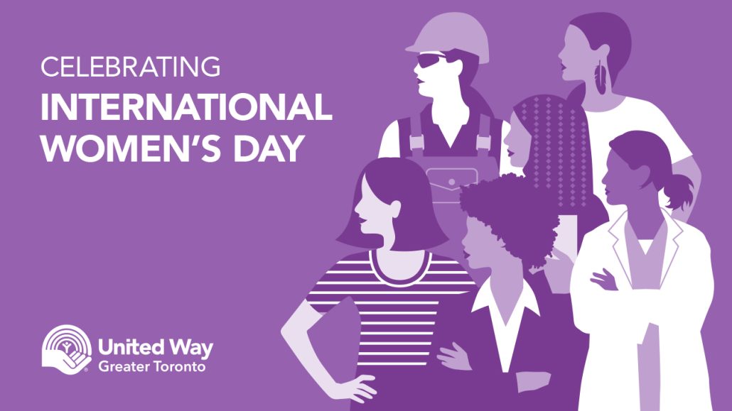 Purple illustration showing women in different professions with the copy: Celebrating International Women’s Day