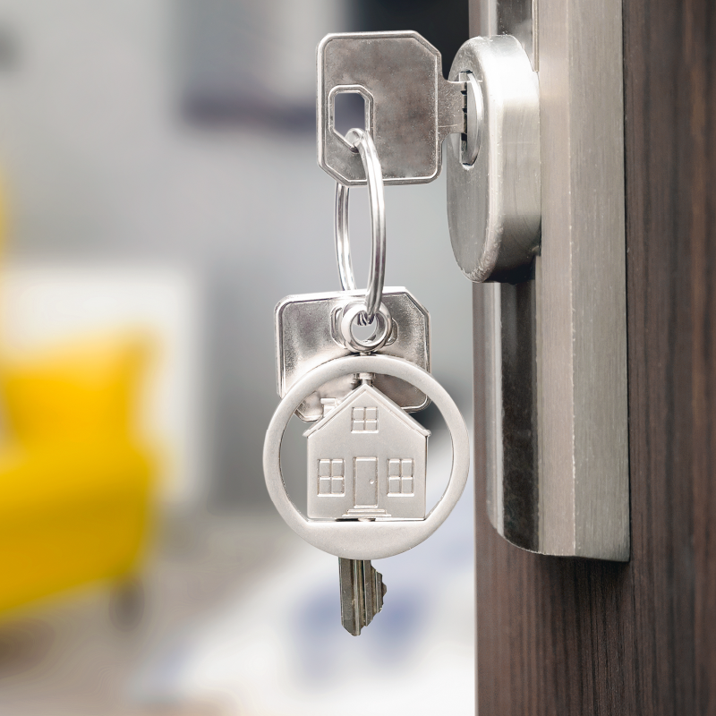 Key in apartment door lock.