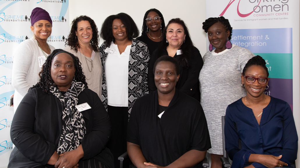 Photo of staff from Sesheme Foundation and Working Women Community Centre at the African Resettlement Emergency Fund announcement at the Victoria Park Community Hub