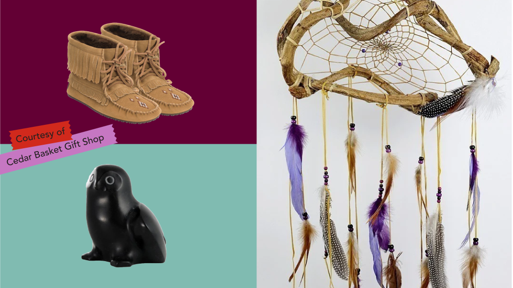 A collage of items that includes boots and a figurine of an owl
