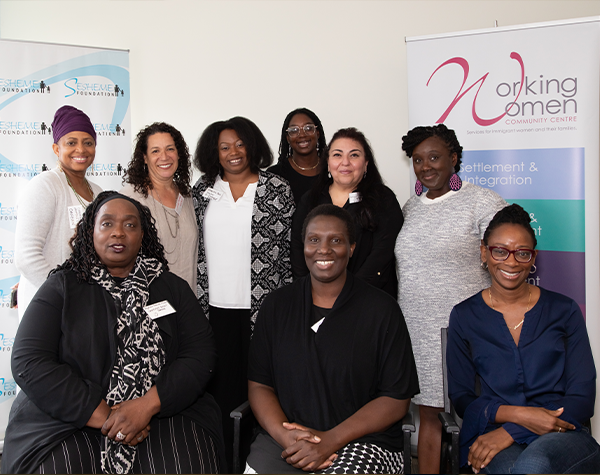 Photo of staff from Sesheme Foundation and Working Women Community Centre at the African Resettlement Emergency Fund announcement at the Victoria Park Community Hub