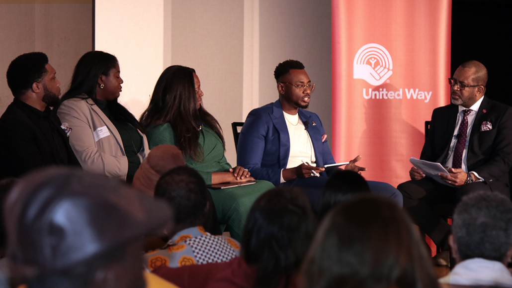 The panel from the Black Leadership and Recognition Breakfast Event featuring Denise Campbell from the City of Toronto, Paul Bailey from the Black Health Alliance, Faith Edem from Environment and Climate Change Canada, and Mo’ Ekujumi from SkillHat.