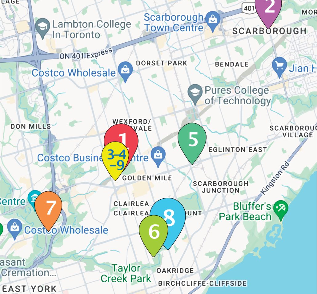 A map of 10 community organizations in the Greater Golden Mile.