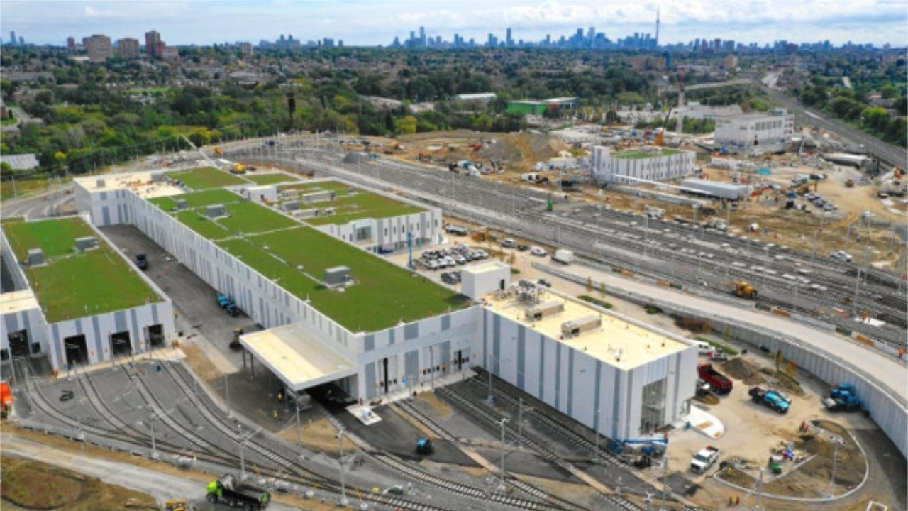 Aerial view of the maintenance and storage facility.