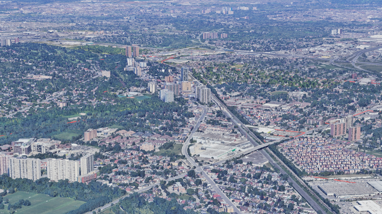 Aerial view of the Greater Weston Mount Dennis area