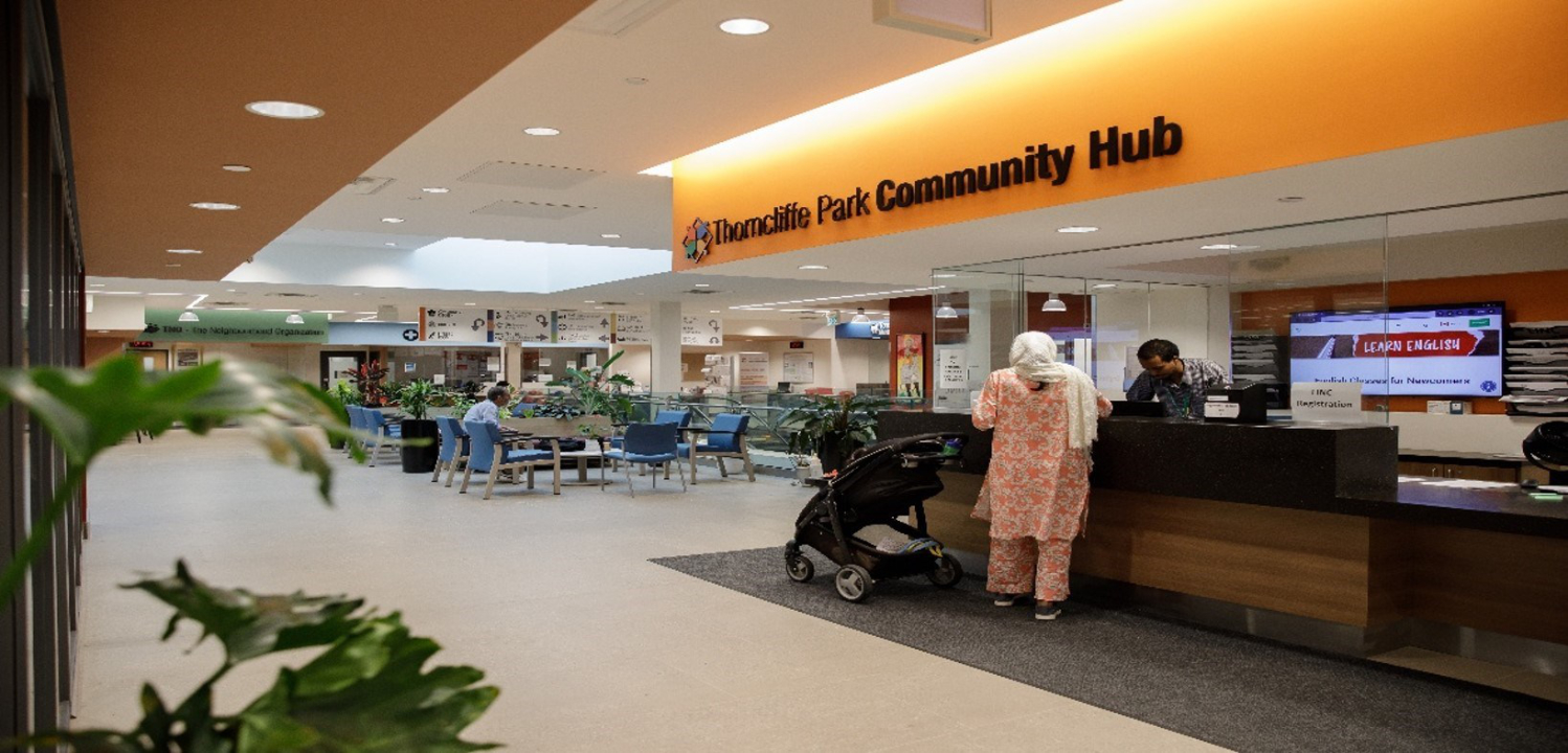 Thorncliffe Park Community Hub interior reception desk