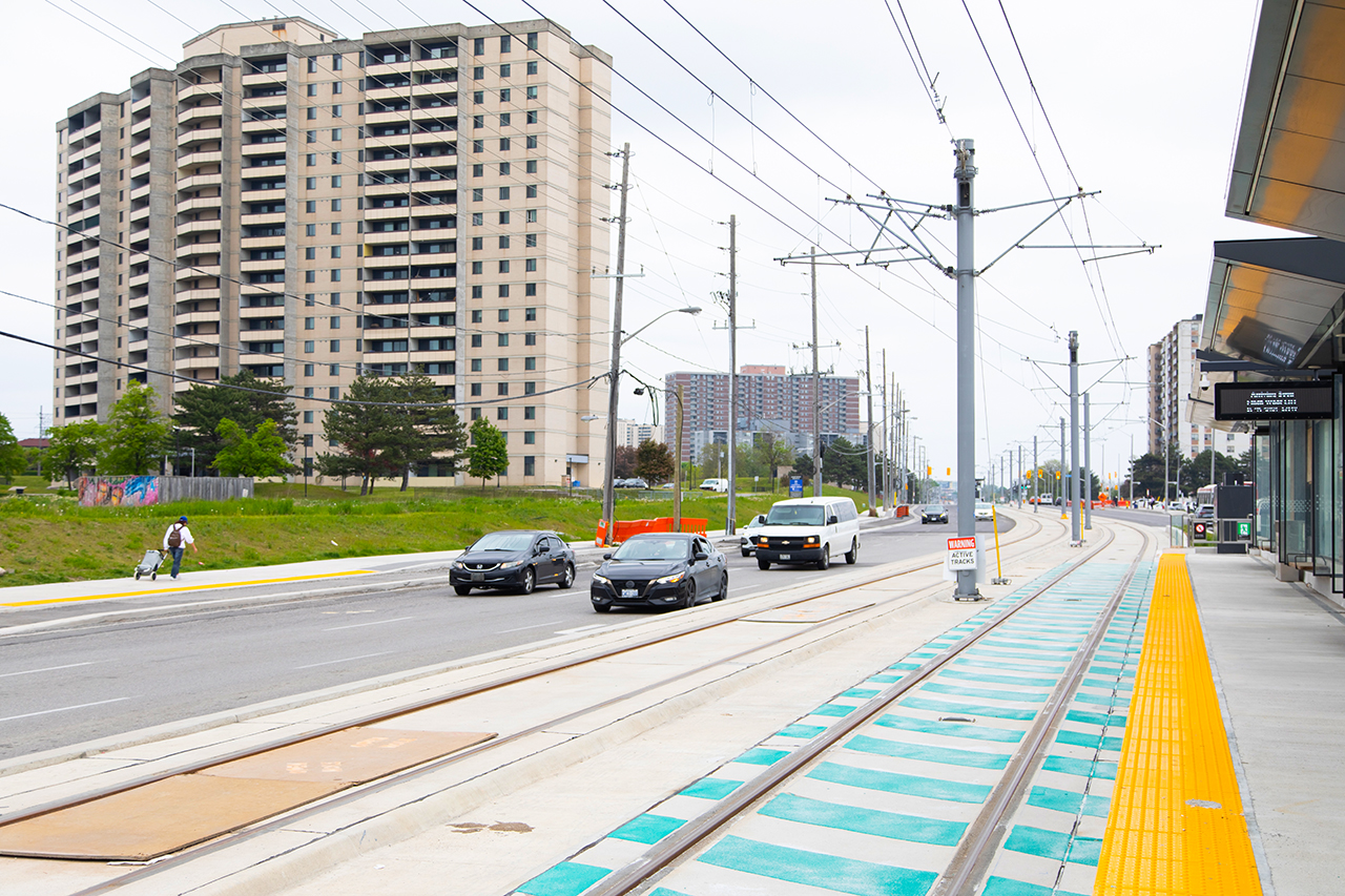 An LRT station in the Jane and Finch neighbourhood.