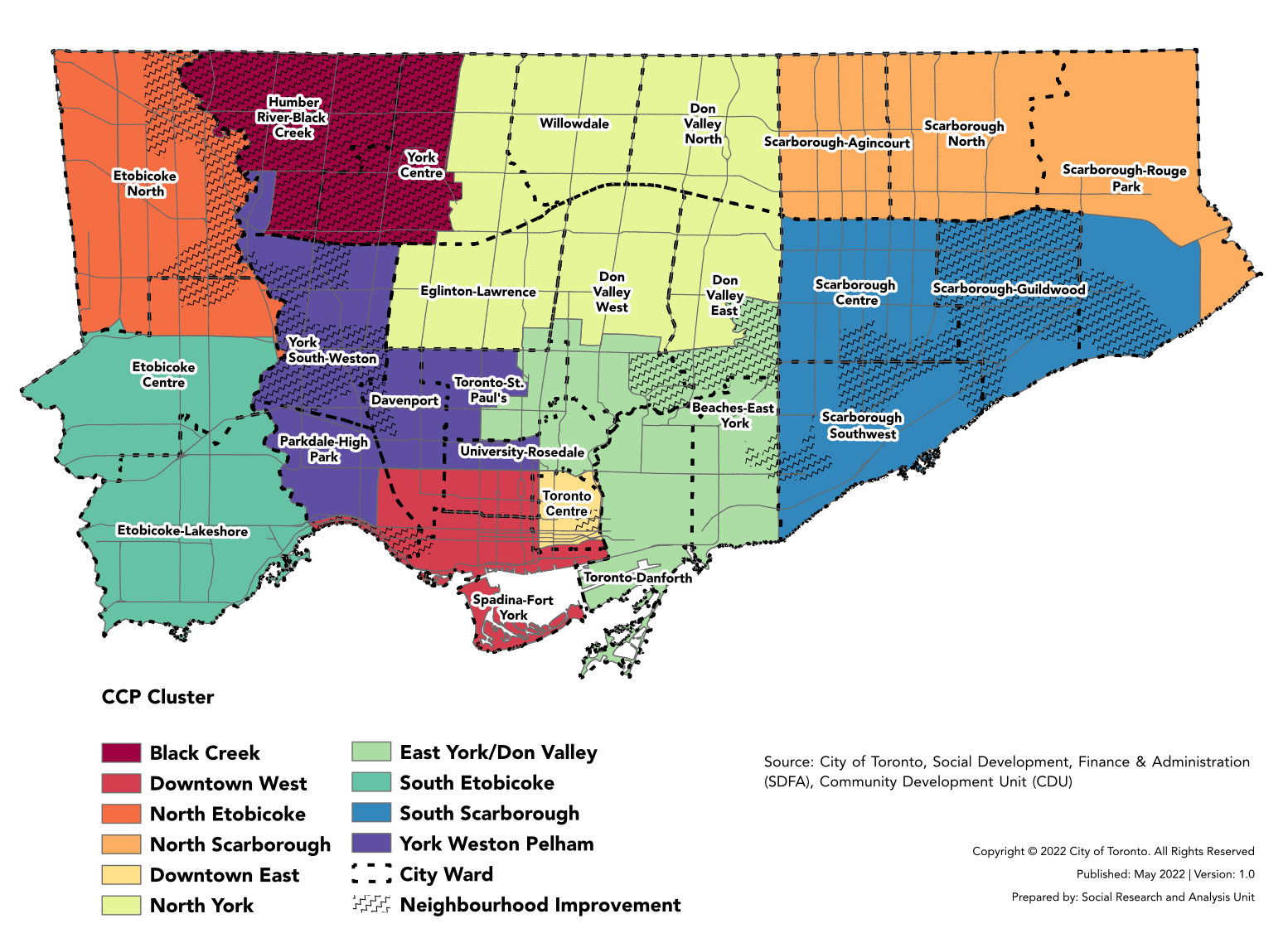 Map of the areas that are part of the Community Coordination Plans across the Toronto Area