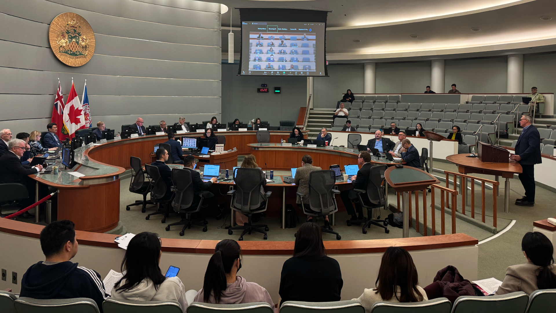 Residents and community partners attend a public meeting about neighbourhood work in South Markham.